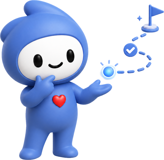 Lopie following a dotted path toward a flag