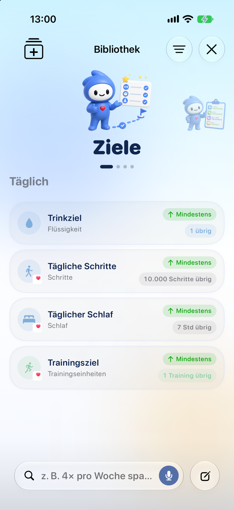 Lopie Ziele-Ansicht mit täglichen Gewohnheiten und ihren Streaks