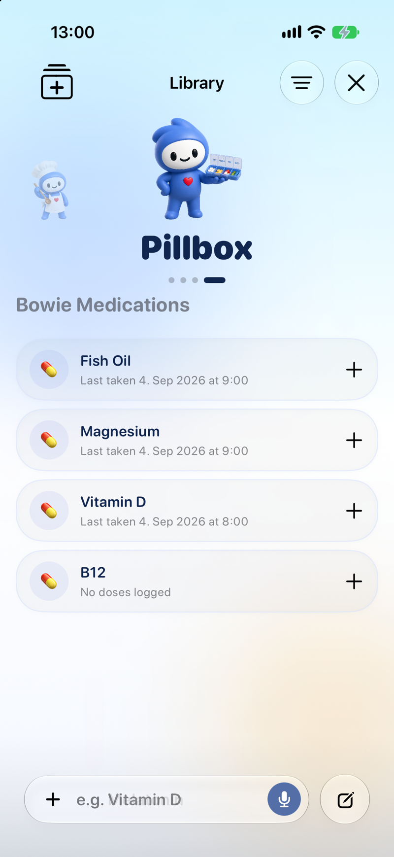 Lopie medication reminder app with tracking screen showing dose status