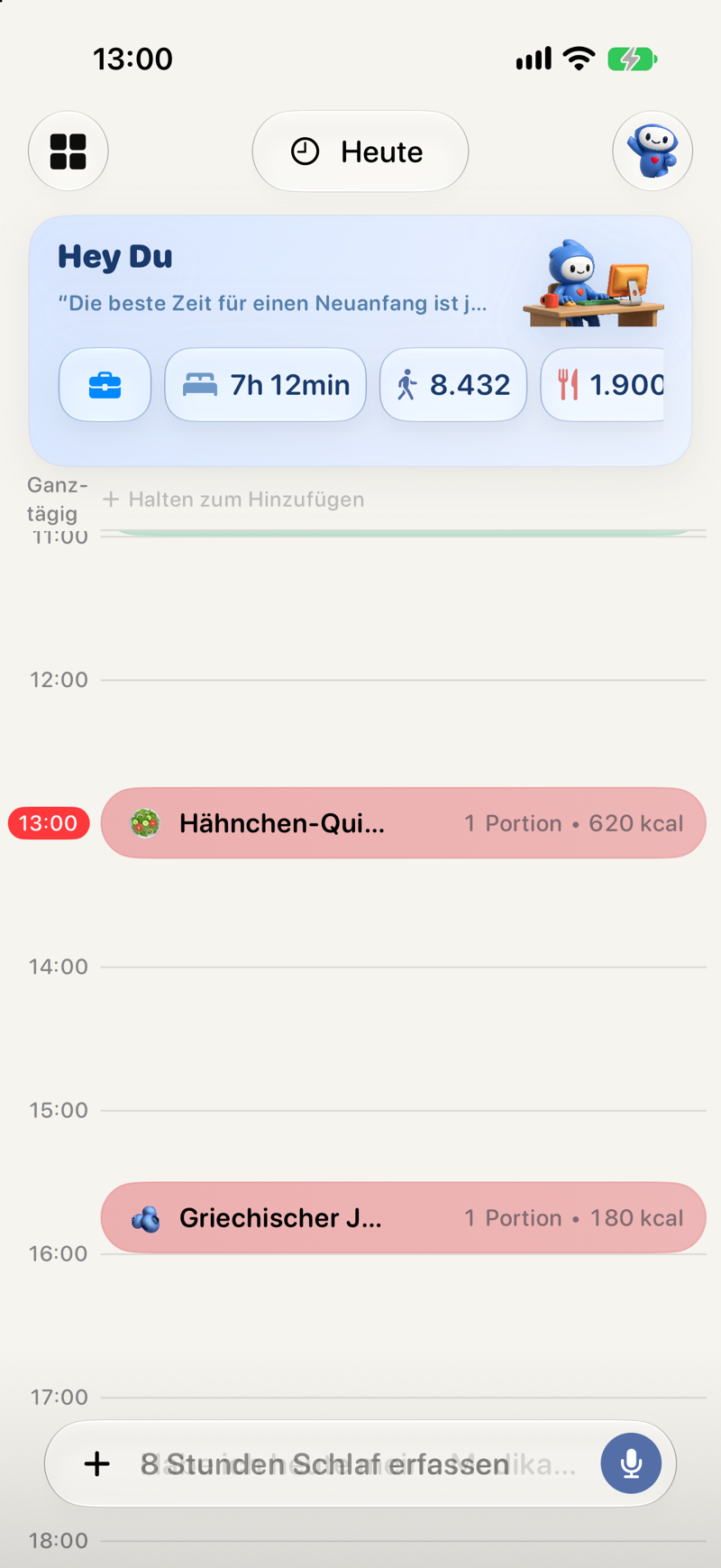 Eine Nacht und der Folgetag auf einer Lopie-Timeline